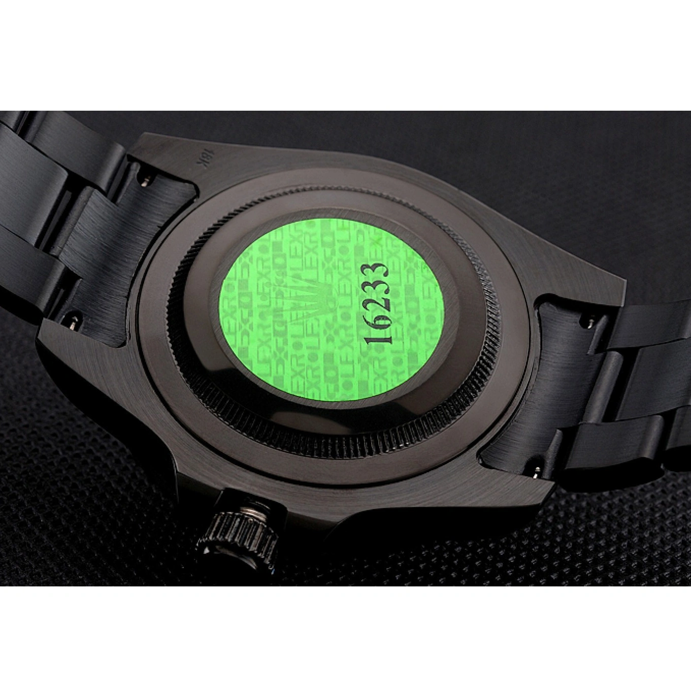 MiroTime 1025 Rolex Bamford Submariner Black Dial Roman Numerals Black Ionized Case And Bracelet